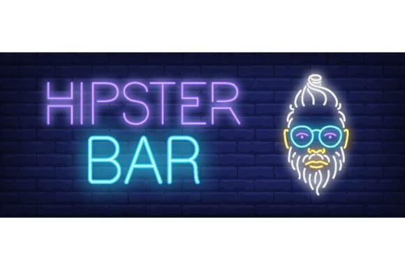 Download Hipster Bar Neon Sign. Glowing Inscripti - Glow Collection